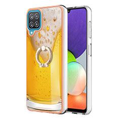 Handyhülle Silikon Hülle Gummi Schutzhülle Flexible Modisch Muster mit Fingerring Ständer YB2 für Samsung Galaxy A12 Nacho Gelb