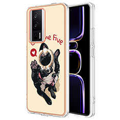 Handyhülle Silikon Hülle Gummi Schutzhülle Flexible Modisch Muster mit Fingerring Ständer YB2 für Xiaomi Poco F5 Pro 5G Kahki