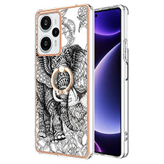 Handyhülle Silikon Hülle Gummi Schutzhülle Flexible Modisch Muster mit Fingerring Ständer YB2 für Xiaomi Redmi Note 12 Turbo 5G Grau