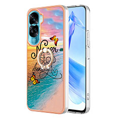 Handyhülle Silikon Hülle Gummi Schutzhülle Flexible Modisch Muster mit Fingerring Ständer YB3 für Huawei Honor 90 Lite 5G Plusfarbig