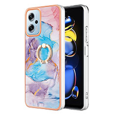 Handyhülle Silikon Hülle Gummi Schutzhülle Flexible Modisch Muster mit Fingerring Ständer YB3 für Xiaomi Redmi Note 11T Pro 5G Blau