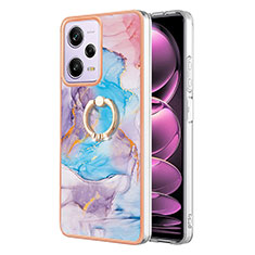 Handyhülle Silikon Hülle Gummi Schutzhülle Flexible Modisch Muster mit Fingerring Ständer YB3 für Xiaomi Redmi Note 12 Pro 5G Blau