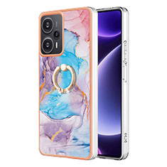 Handyhülle Silikon Hülle Gummi Schutzhülle Flexible Modisch Muster mit Fingerring Ständer YB3 für Xiaomi Redmi Note 12 Turbo 5G Blau