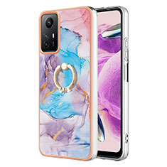 Handyhülle Silikon Hülle Gummi Schutzhülle Flexible Modisch Muster mit Fingerring Ständer YB3 für Xiaomi Redmi Note 12S Blau