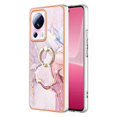 Handyhülle Silikon Hülle Gummi Schutzhülle Flexible Modisch Muster mit Fingerring Ständer YB5 für Xiaomi Mi 13 Lite 5G Rosa