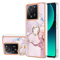 Handyhülle Silikon Hülle Gummi Schutzhülle Flexible Modisch Muster mit Fingerring Ständer YB5 für Xiaomi Mi 13T 5G Rosa