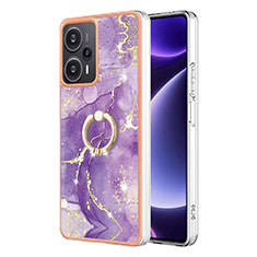 Handyhülle Silikon Hülle Gummi Schutzhülle Flexible Modisch Muster mit Fingerring Ständer YB5 für Xiaomi Poco F5 5G Violett