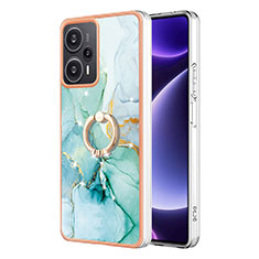 Handyhülle Silikon Hülle Gummi Schutzhülle Flexible Modisch Muster mit Fingerring Ständer YB5 für Xiaomi Redmi Note 12 Turbo 5G Grün