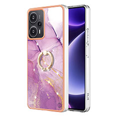 Handyhülle Silikon Hülle Gummi Schutzhülle Flexible Modisch Muster mit Fingerring Ständer YB5 für Xiaomi Redmi Note 12 Turbo 5G Helles Lila