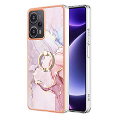 Handyhülle Silikon Hülle Gummi Schutzhülle Flexible Modisch Muster mit Fingerring Ständer YB5 für Xiaomi Redmi Note 12 Turbo 5G Rosa