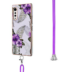 Handyhülle Silikon Hülle Gummi Schutzhülle Flexible Modisch Muster mit Schlüsselband Lanyard Y01B für LG Velvet 5G Violett