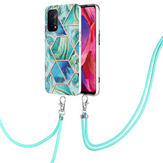 Handyhülle Silikon Hülle Gummi Schutzhülle Flexible Modisch Muster mit Schlüsselband Lanyard Y01B für Oppo A54 5G Grün