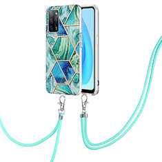 Handyhülle Silikon Hülle Gummi Schutzhülle Flexible Modisch Muster mit Schlüsselband Lanyard Y01B für Oppo A55 5G Grün