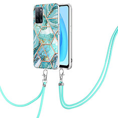 Handyhülle Silikon Hülle Gummi Schutzhülle Flexible Modisch Muster mit Schlüsselband Lanyard Y01B für Oppo A56 5G Minzgrün