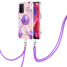 Handyhülle Silikon Hülle Gummi Schutzhülle Flexible Modisch Muster mit Schlüsselband Lanyard Y01B für Oppo A93 5G Helles Lila