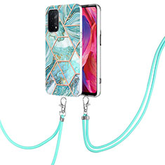 Handyhülle Silikon Hülle Gummi Schutzhülle Flexible Modisch Muster mit Schlüsselband Lanyard Y01B für Oppo A93 5G Minzgrün