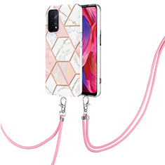 Handyhülle Silikon Hülle Gummi Schutzhülle Flexible Modisch Muster mit Schlüsselband Lanyard Y01B für Oppo A93 5G Rosa