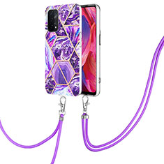 Handyhülle Silikon Hülle Gummi Schutzhülle Flexible Modisch Muster mit Schlüsselband Lanyard Y01B für Oppo A93 5G Violett