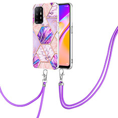 Handyhülle Silikon Hülle Gummi Schutzhülle Flexible Modisch Muster mit Schlüsselband Lanyard Y01B für Oppo A95 5G Helles Lila