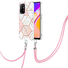 Handyhülle Silikon Hülle Gummi Schutzhülle Flexible Modisch Muster mit Schlüsselband Lanyard Y01B für Oppo A95 5G Rosa