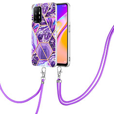 Handyhülle Silikon Hülle Gummi Schutzhülle Flexible Modisch Muster mit Schlüsselband Lanyard Y01B für Oppo A95 5G Violett