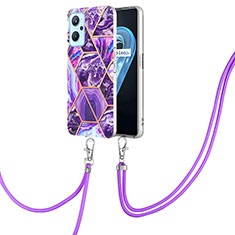 Handyhülle Silikon Hülle Gummi Schutzhülle Flexible Modisch Muster mit Schlüsselband Lanyard Y01B für Oppo A96 4G Violett