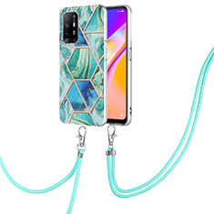 Handyhülle Silikon Hülle Gummi Schutzhülle Flexible Modisch Muster mit Schlüsselband Lanyard Y01B für Oppo F19 Pro+ Plus 5G Grün