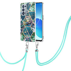 Handyhülle Silikon Hülle Gummi Schutzhülle Flexible Modisch Muster mit Schlüsselband Lanyard Y01B für Oppo Reno6 Pro 5G Nachtgrün