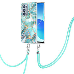 Handyhülle Silikon Hülle Gummi Schutzhülle Flexible Modisch Muster mit Schlüsselband Lanyard Y01B für Oppo Reno6 Pro+ Plus 5G Minzgrün