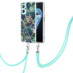 Handyhülle Silikon Hülle Gummi Schutzhülle Flexible Modisch Muster mit Schlüsselband Lanyard Y01B für Realme 9i 4G Nachtgrün