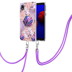 Handyhülle Silikon Hülle Gummi Schutzhülle Flexible Modisch Muster mit Schlüsselband Lanyard Y01B für Samsung Galaxy A01 Core Helles Lila