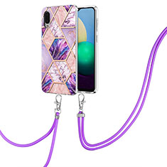 Handyhülle Silikon Hülle Gummi Schutzhülle Flexible Modisch Muster mit Schlüsselband Lanyard Y01B für Samsung Galaxy A02 Helles Lila