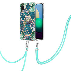 Handyhülle Silikon Hülle Gummi Schutzhülle Flexible Modisch Muster mit Schlüsselband Lanyard Y01B für Samsung Galaxy A02 Nachtgrün