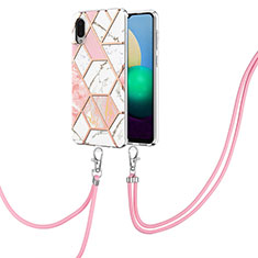 Handyhülle Silikon Hülle Gummi Schutzhülle Flexible Modisch Muster mit Schlüsselband Lanyard Y01B für Samsung Galaxy A02 Rosa