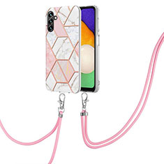 Handyhülle Silikon Hülle Gummi Schutzhülle Flexible Modisch Muster mit Schlüsselband Lanyard Y01B für Samsung Galaxy A04s Rosa