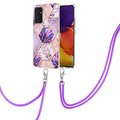 Handyhülle Silikon Hülle Gummi Schutzhülle Flexible Modisch Muster mit Schlüsselband Lanyard Y01B für Samsung Galaxy A05s Helles Lila