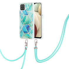 Handyhülle Silikon Hülle Gummi Schutzhülle Flexible Modisch Muster mit Schlüsselband Lanyard Y01B für Samsung Galaxy A12 5G Grün