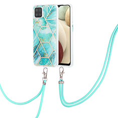 Handyhülle Silikon Hülle Gummi Schutzhülle Flexible Modisch Muster mit Schlüsselband Lanyard Y01B für Samsung Galaxy A12 5G Minzgrün