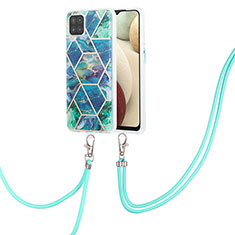 Handyhülle Silikon Hülle Gummi Schutzhülle Flexible Modisch Muster mit Schlüsselband Lanyard Y01B für Samsung Galaxy A12 Nachtgrün