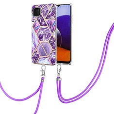 Handyhülle Silikon Hülle Gummi Schutzhülle Flexible Modisch Muster mit Schlüsselband Lanyard Y01B für Samsung Galaxy A22 5G Violett