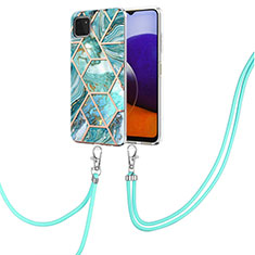 Handyhülle Silikon Hülle Gummi Schutzhülle Flexible Modisch Muster mit Schlüsselband Lanyard Y01B für Samsung Galaxy A22s 5G Grün