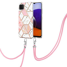 Handyhülle Silikon Hülle Gummi Schutzhülle Flexible Modisch Muster mit Schlüsselband Lanyard Y01B für Samsung Galaxy A22s 5G Rosa