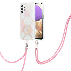 Handyhülle Silikon Hülle Gummi Schutzhülle Flexible Modisch Muster mit Schlüsselband Lanyard Y01B für Samsung Galaxy A23 4G Rosa