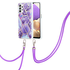 Handyhülle Silikon Hülle Gummi Schutzhülle Flexible Modisch Muster mit Schlüsselband Lanyard Y01B für Samsung Galaxy A23 4G Violett