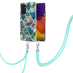 Handyhülle Silikon Hülle Gummi Schutzhülle Flexible Modisch Muster mit Schlüsselband Lanyard Y01B für Samsung Galaxy A24 4G Nachtgrün