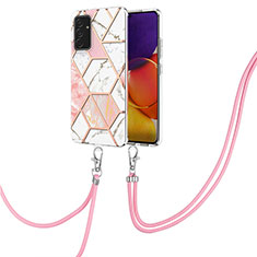 Handyhülle Silikon Hülle Gummi Schutzhülle Flexible Modisch Muster mit Schlüsselband Lanyard Y01B für Samsung Galaxy A24 4G Rosa