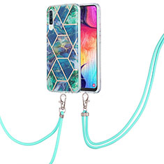 Handyhülle Silikon Hülle Gummi Schutzhülle Flexible Modisch Muster mit Schlüsselband Lanyard Y01B für Samsung Galaxy A30S Nachtgrün