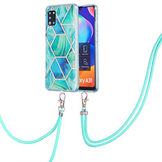 Handyhülle Silikon Hülle Gummi Schutzhülle Flexible Modisch Muster mit Schlüsselband Lanyard Y01B für Samsung Galaxy A31 Grün
