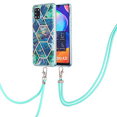 Handyhülle Silikon Hülle Gummi Schutzhülle Flexible Modisch Muster mit Schlüsselband Lanyard Y01B für Samsung Galaxy A31 Nachtgrün