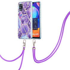 Handyhülle Silikon Hülle Gummi Schutzhülle Flexible Modisch Muster mit Schlüsselband Lanyard Y01B für Samsung Galaxy A31 Violett